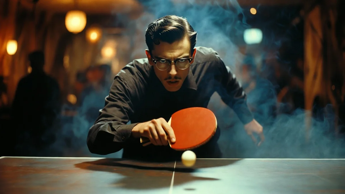 Timothée Chalamet as Marty Mauser in the movie Marty Supreme.