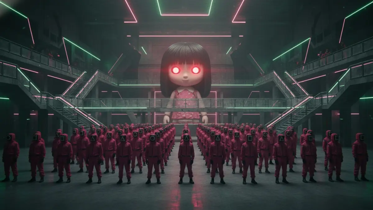 The iconic giant doll and guards from Squid Game Season 2.