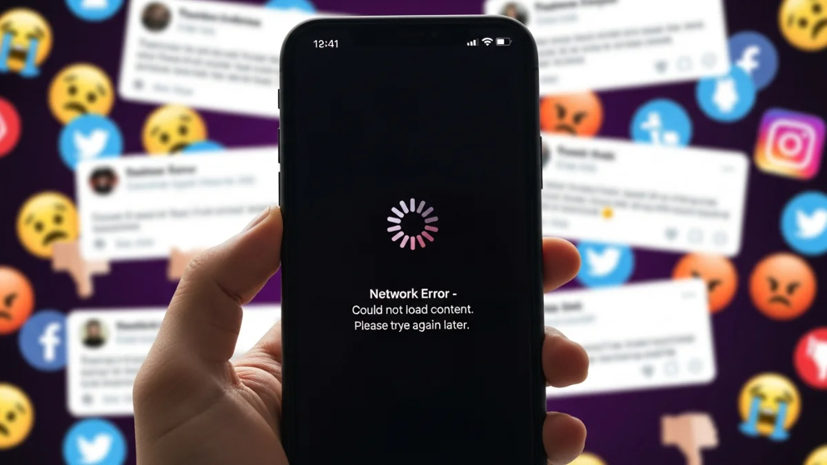 Smartphone showing TikTok app error during reported nationwide outage in the United States.