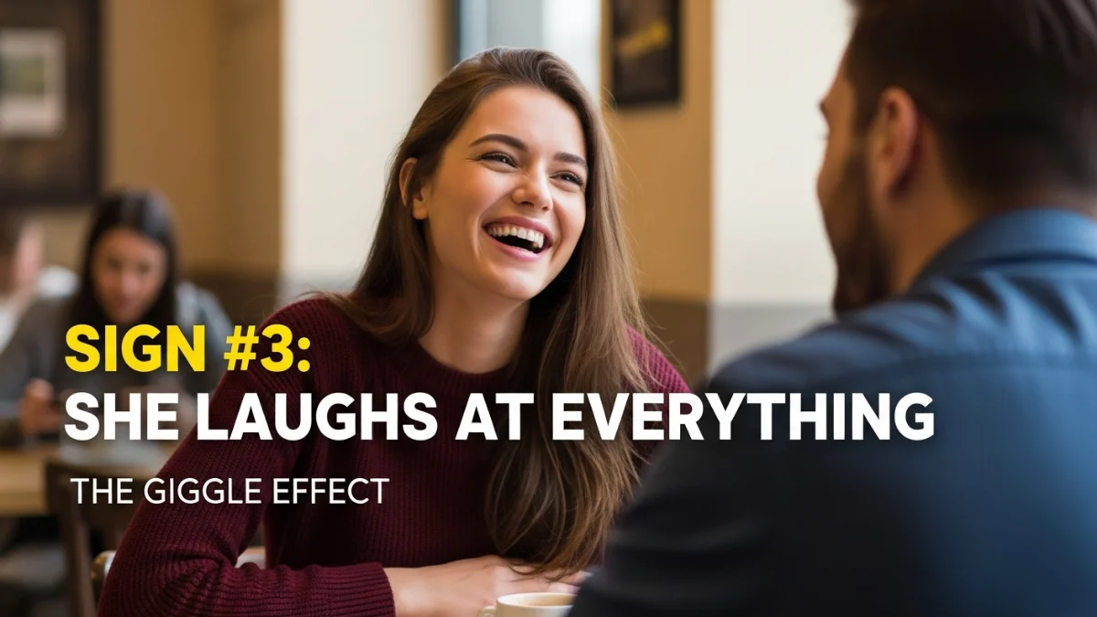 A girl laughing at a guy's joke, representing the Giggle Effect sign of attraction.