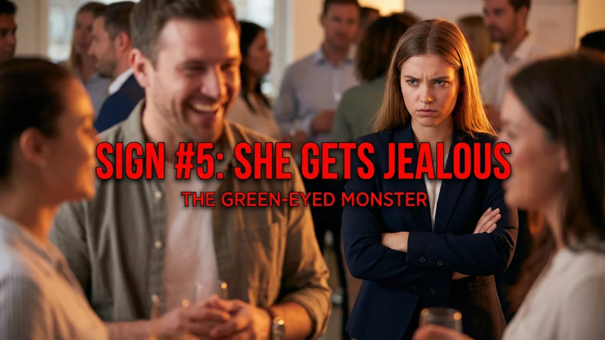 A girl looking jealous and annoyed while her crush talks to another woman.