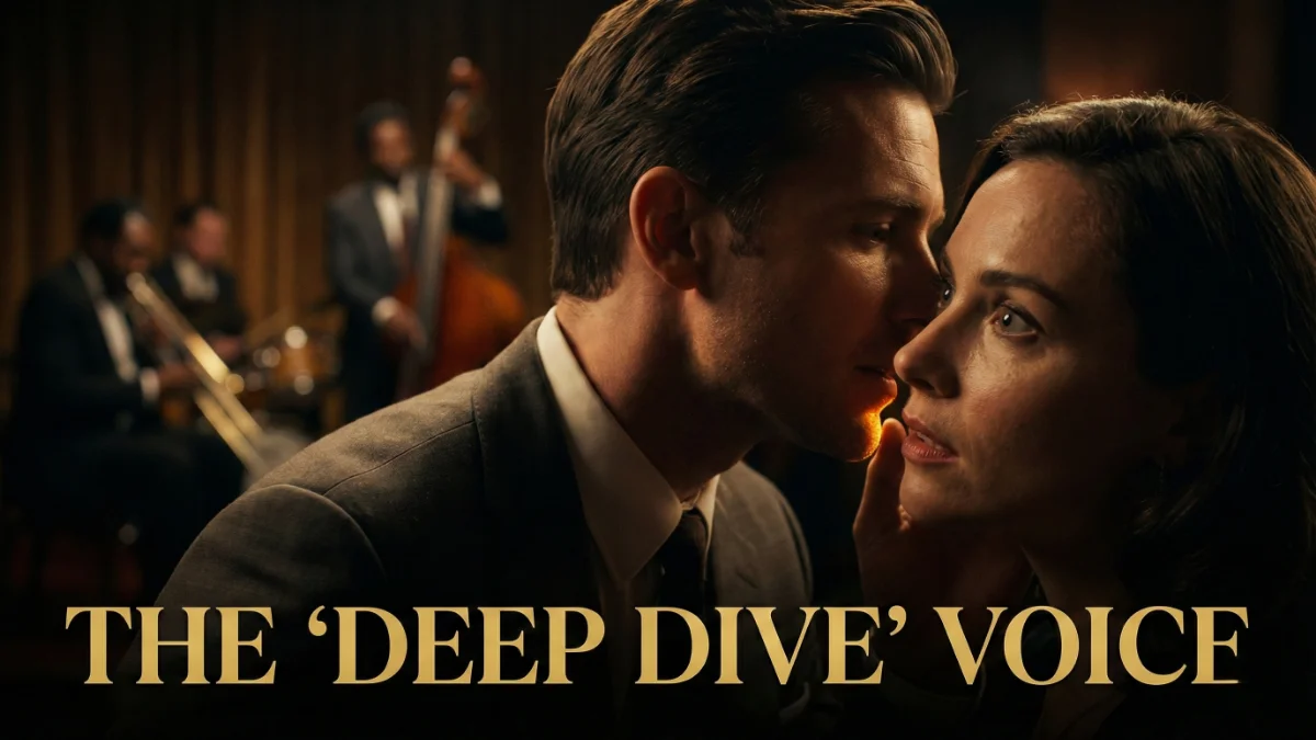 Woman leaning in to listen to a man with a deep, confident voice.