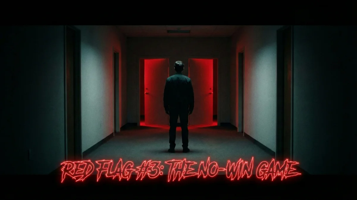 Man standing between two scary doors, representing the double bind in relationships.