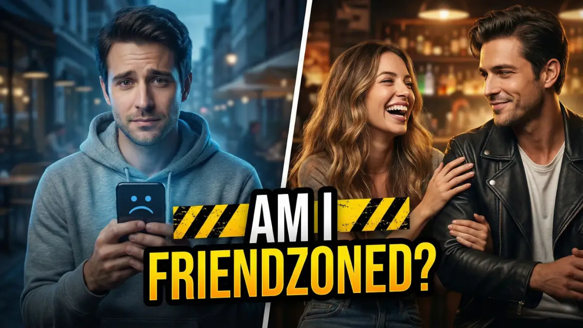 Man looking disappointed at phone while woman is on a date with another man