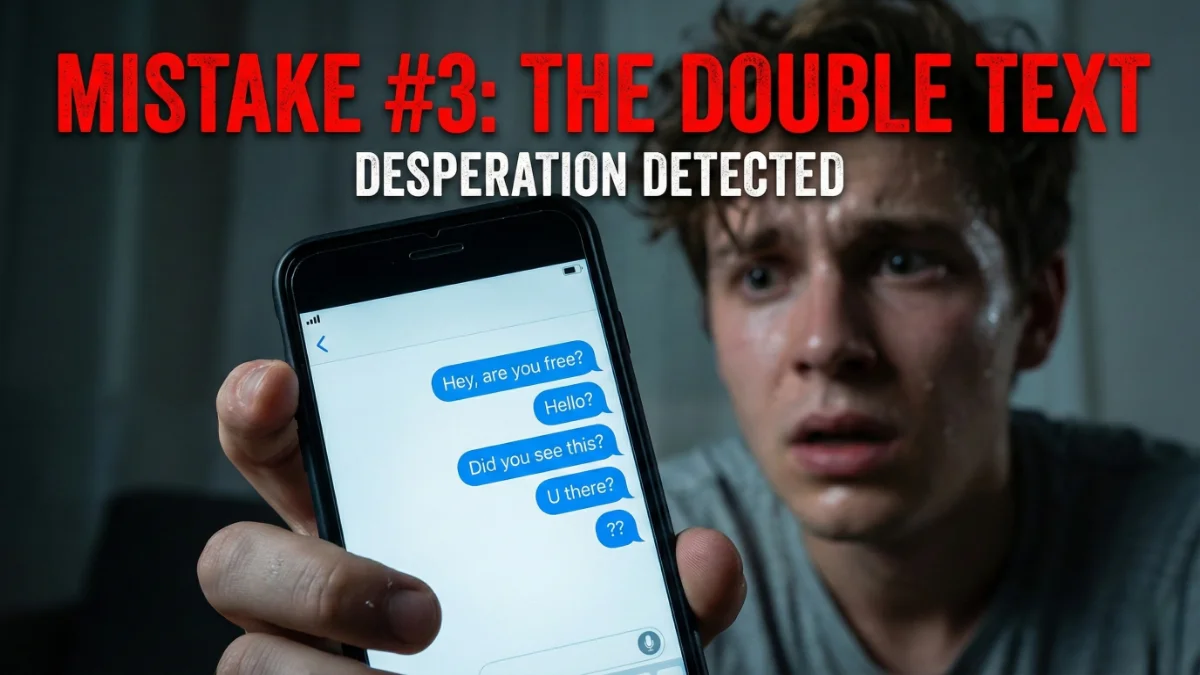 A phone screen showing multiple unreplied messages, representing the double texting mistake.