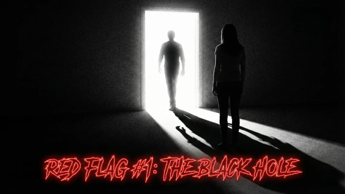 Man walking out of darkness into light, escaping a narcissistic relationship.